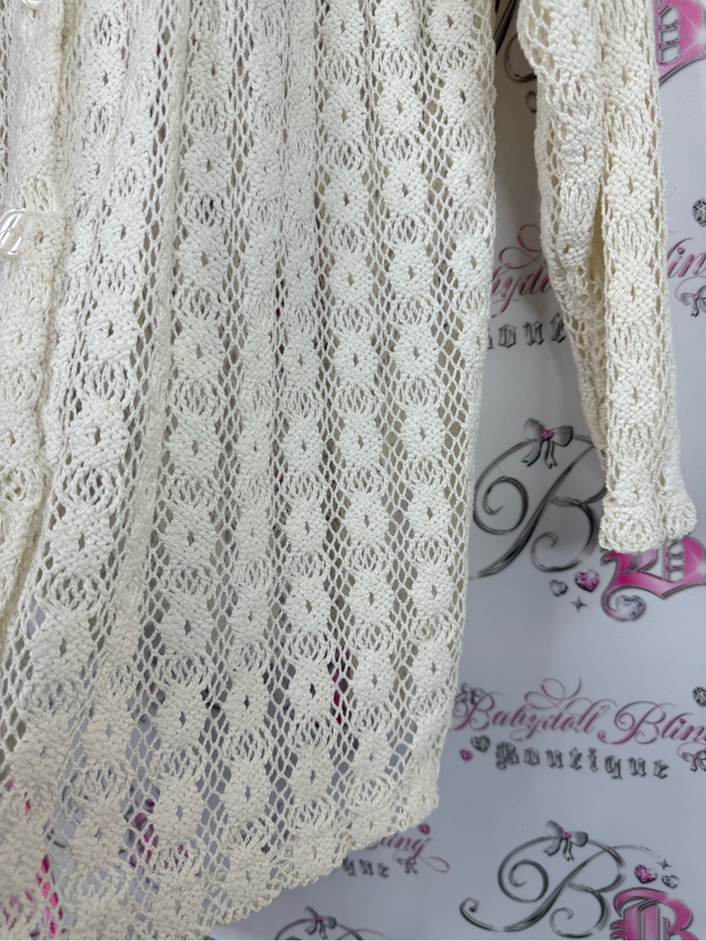 Attitude cardigan vintage white Cream Crochet Button-Front Cardigan knit - Picture 6 of 13